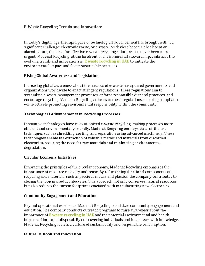 e waste recycling trends and innovations