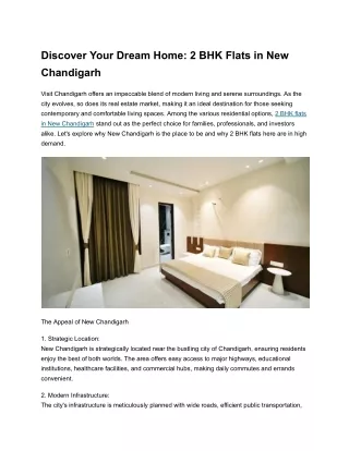 Discover Your Dream Home: 2 BHK Flats in New Chandigarh