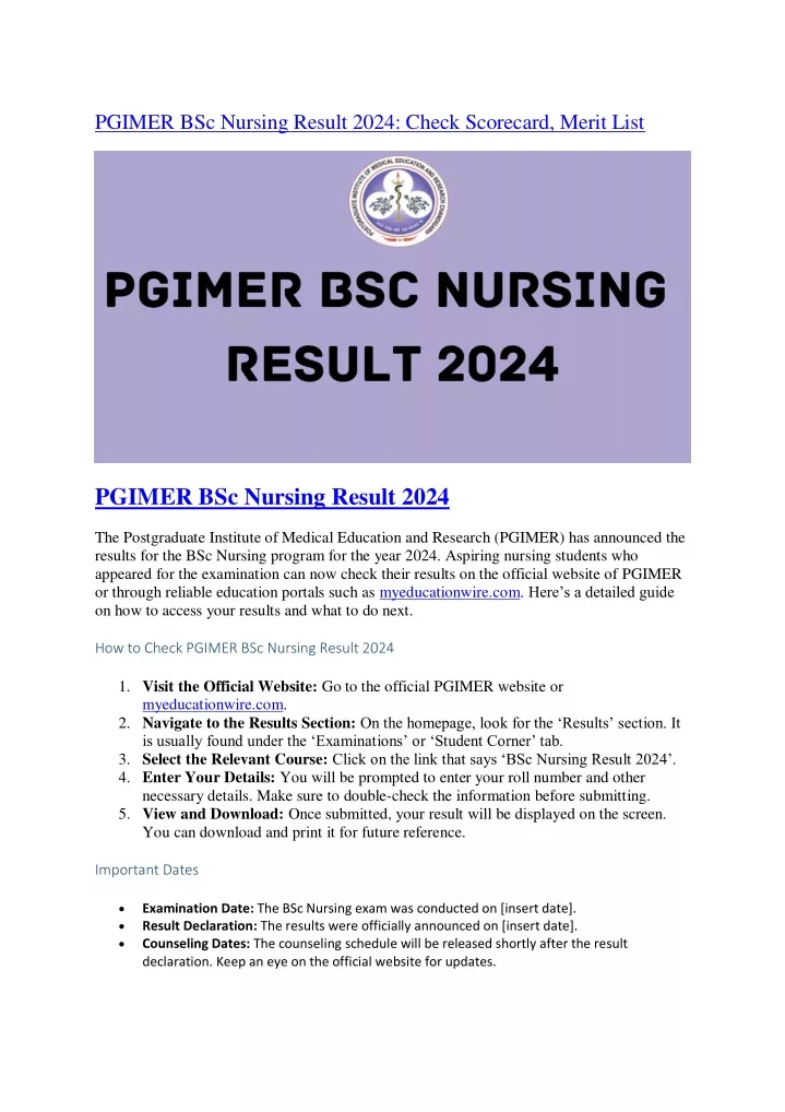 pgimer bsc nursing result 2024 check scorecard