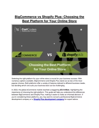 Shopify Plus vs BigCommerce: A Detailed Comparison for eCommerce Success