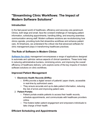 "Streamlining Clinic Workflows: The Impact of Modern Software Solutions"