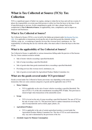 what is tax collected at source tcs tax collection
