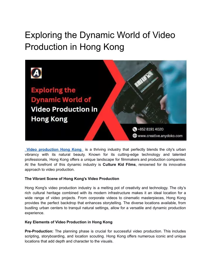 exploring the dynamic world of video production