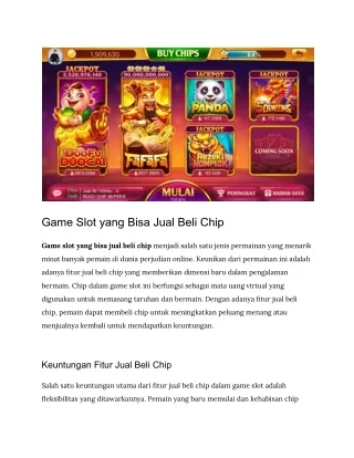 Game Slot yang Bisa Jual Beli Chip