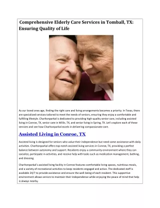 Elderly Care in Tomball, Tx