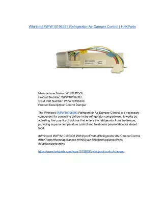 Whirlpool WPW10196393 Refrigerator Air Damper Control _ HnKParts