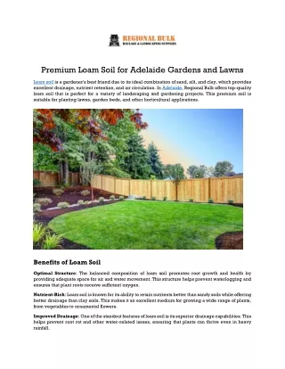 Premium Loam Soil for Adelaide Gardens and Lawns