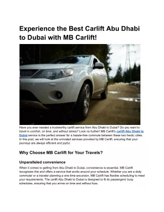 experience the best carlift abu dhabi to dubai