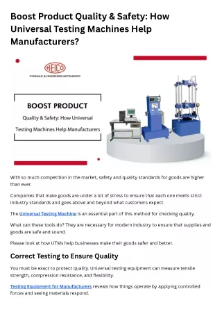 Boost Product Quality & Safety How Universal Testing Machines Help Manufacturers