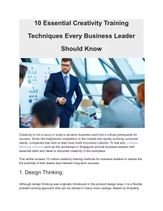 10 Essential Creativity Training Techniques Every Business Leader Should Know