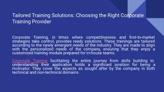 Tailored Training Solutions: Choosing the Right Corporate Training Provider