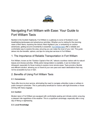 Exploring Fort William: The Benefits of Using Local Taxi Services