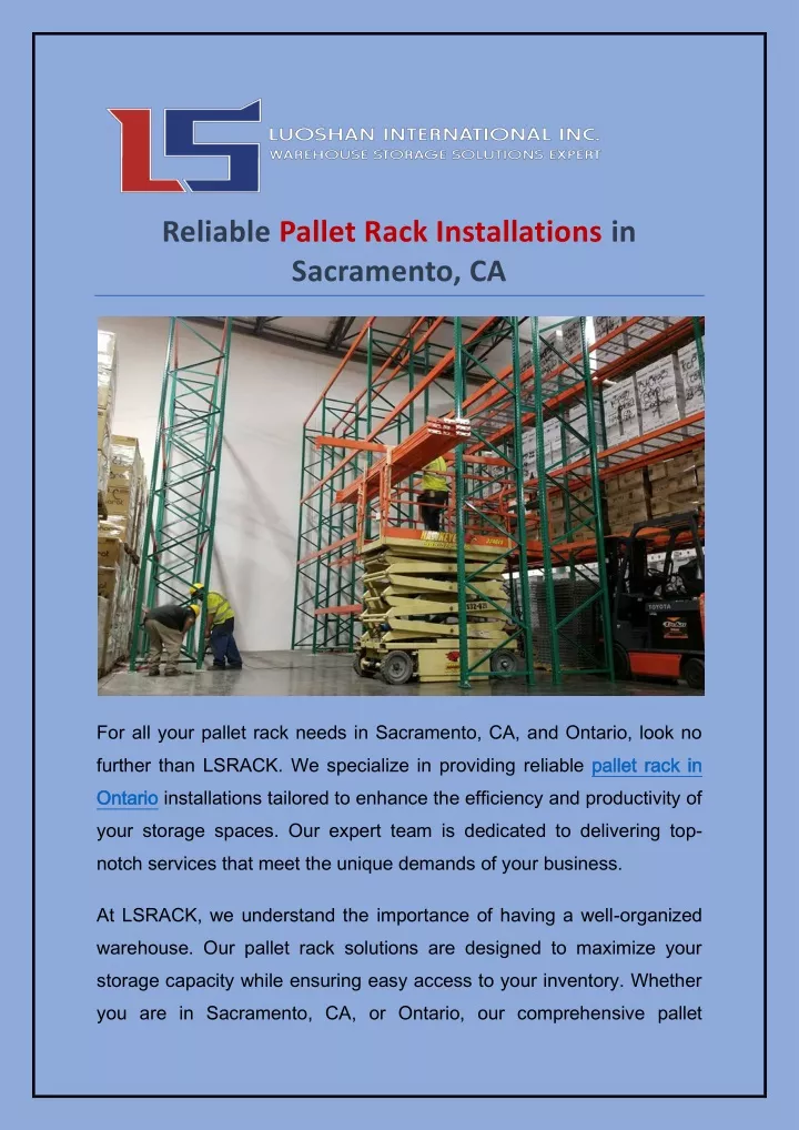 reliable pallet rack installations in sacramento