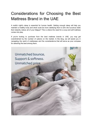 Considerations for Choosing the Best Mattress Brand in the UAE