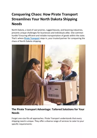 Conquering Chaos: How Pirate Transport Streamlines Your North Dakota Shipping Ne