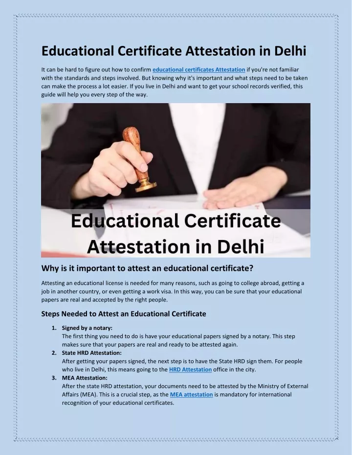 educational certificate attestation in delhi