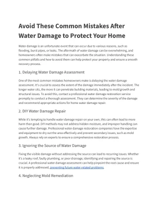 Avoid These Common Mistakes After Water Damage to Protect Your Home