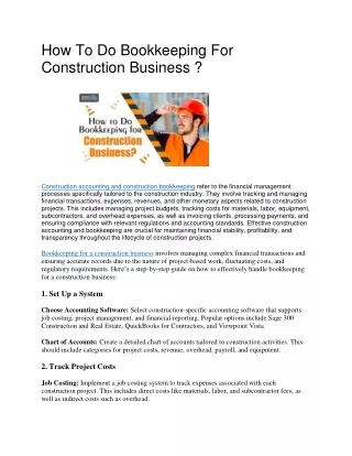 How To Do Bookkeeping For Construction Business