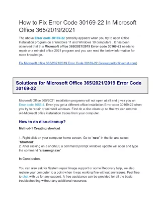 how to fix error code 30169 22 in microsoft