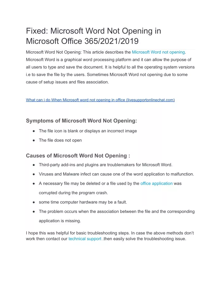 fixed microsoft word not opening in microsoft