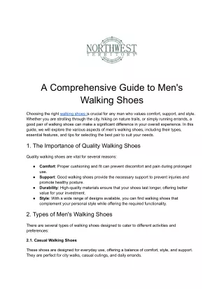 The Ultimate Guide to Men's Walking Shoes: Styles, Features, and Selection Tips