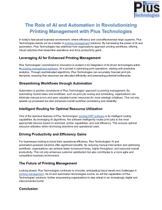 The Role of AI and Automation in Revolutionizing Printing Management with Plus Technologies
