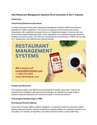 How Restaurant Management Systems Drive Innovation in the IT Industry