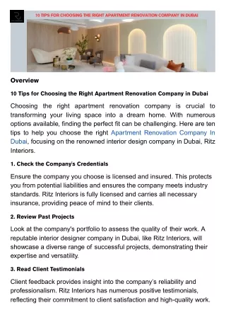 10 Tips for Choosing the Right Apartment Renovation Company in Dubai