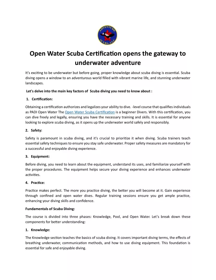 open water scuba certification opens the gateway