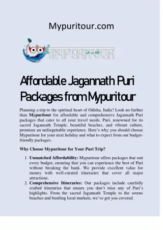 Affordable Jagannath Puri Packages from Mypuritour