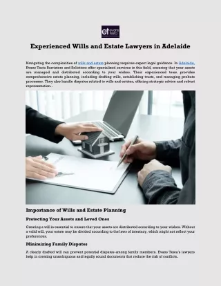 Experienced Wills and Estate Lawyers in Adelaide