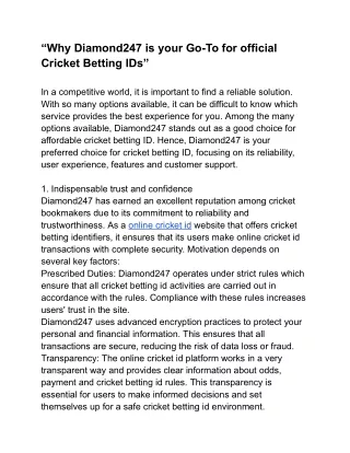 “Why Diamond247 is your Go-To for official Cricket Betting IDs”