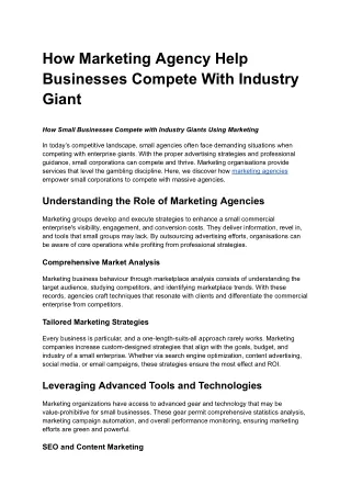 How Marketing Agency Help Businesses Compete With Industry Giant