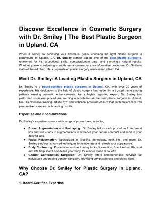 Discover Excellence in Cosmetic Surgery with Dr. Smiley | The Best Plastic Surge