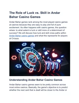 The Role of Luck vs. Skill in Andar Bahar Casino Games