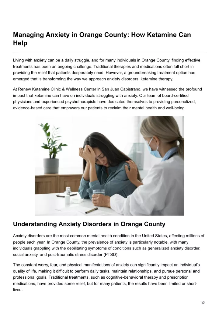 managing anxiety in orange county how ketamine