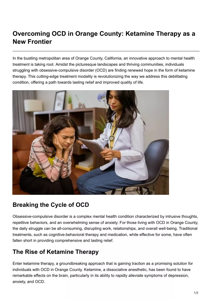 overcoming ocd in orange county ketamine therapy