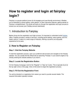 How to register and login at fairplay login