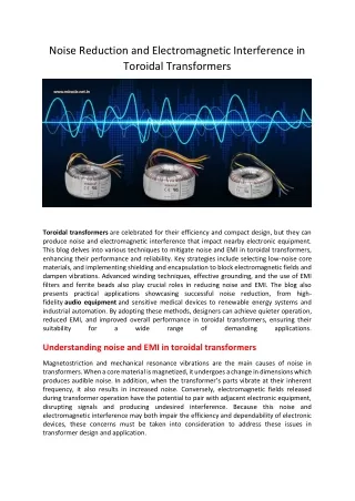 Noise Reduction and Electromagnetic Interference in Toroidal Transformers