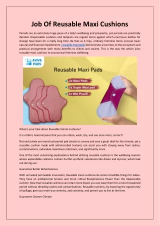 Job Of Reusable Maxi Cushions