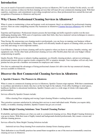 Discover the Best Commercial Cleaning Services in Allentown, PA