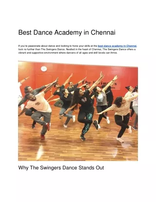 Best Dance Academy in Chennai