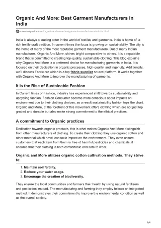 Organic And More Best Garment Manufacturers in India