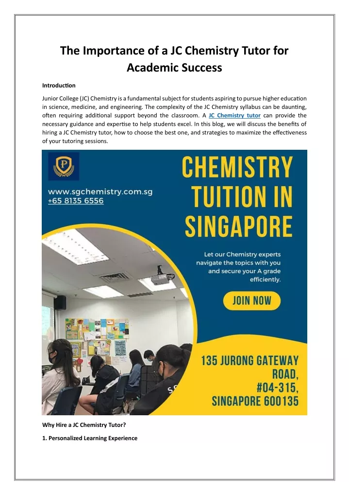 the importance of a jc chemistry tutor