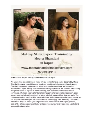 Makeup Skills Expert Training by Meera Bhandari in Jaipur