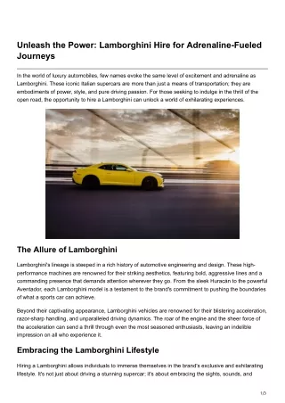 Unleash the Power Lamborghini Hire for Adrenaline-Fueled Journeys