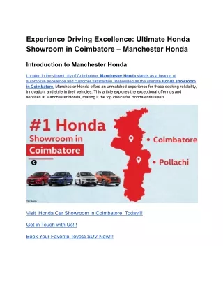 Experience Driving Excellence_ Ultimate Honda Showroom in Coimbatore – Manchester Honda