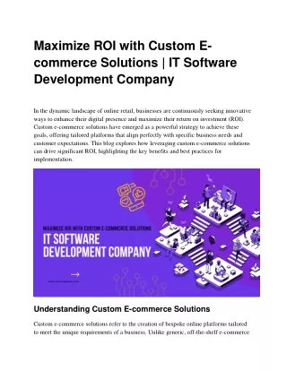 Maximize ROI with Custom E-commerce Solutions | IT Software Development Company