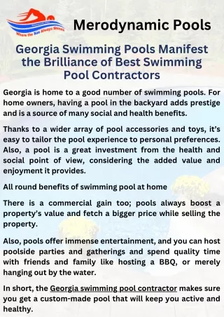 Georgia Swimming Pools Manifest the Brilliance of Best Swimming Pool Contractors