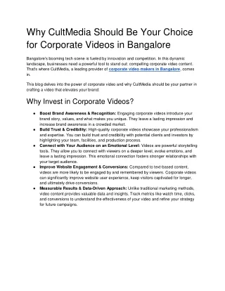 corporate video makers in Bangalore